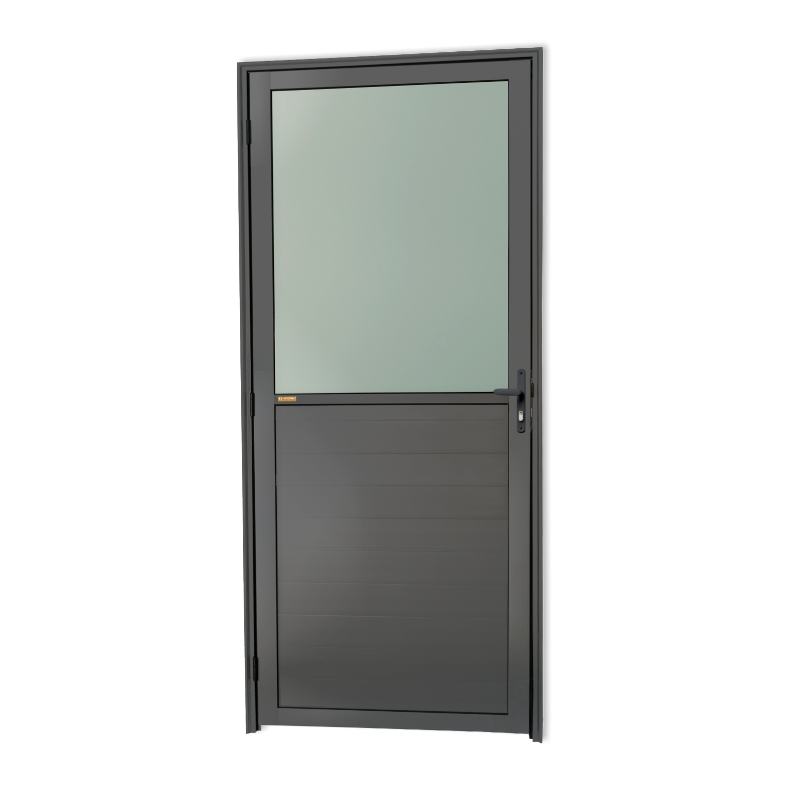 Porta de Alumínio Meia Lambril meia Vidrão Linha Super-25 cinza