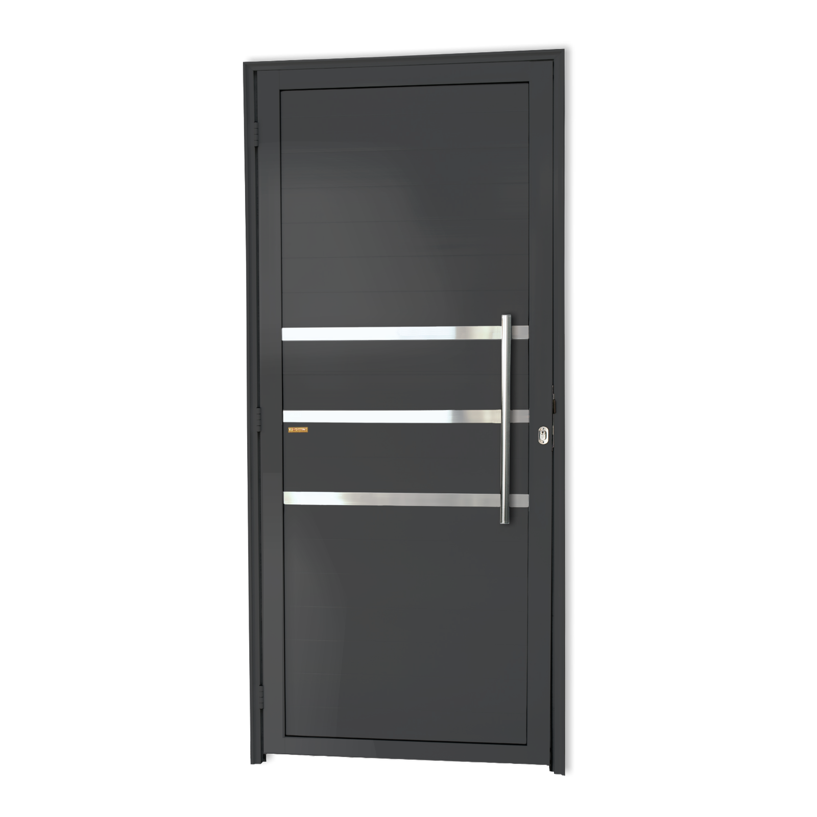 Porta de Alumínio Lambril c/Friso c/Puxador Linha Super-25 cinza