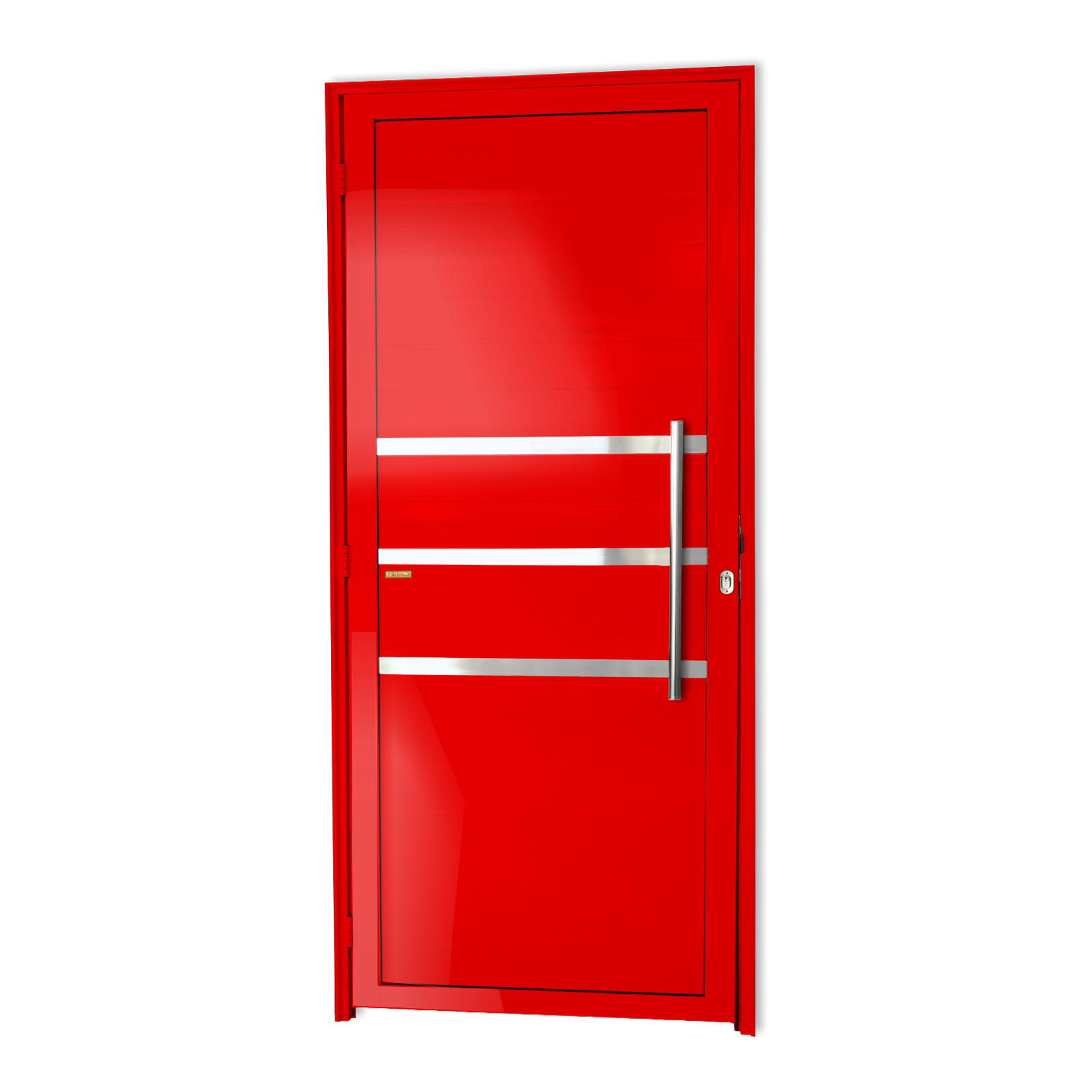 Porta de Alumínio Lambril c/Friso c/Puxador Linha Super-25 vermelho