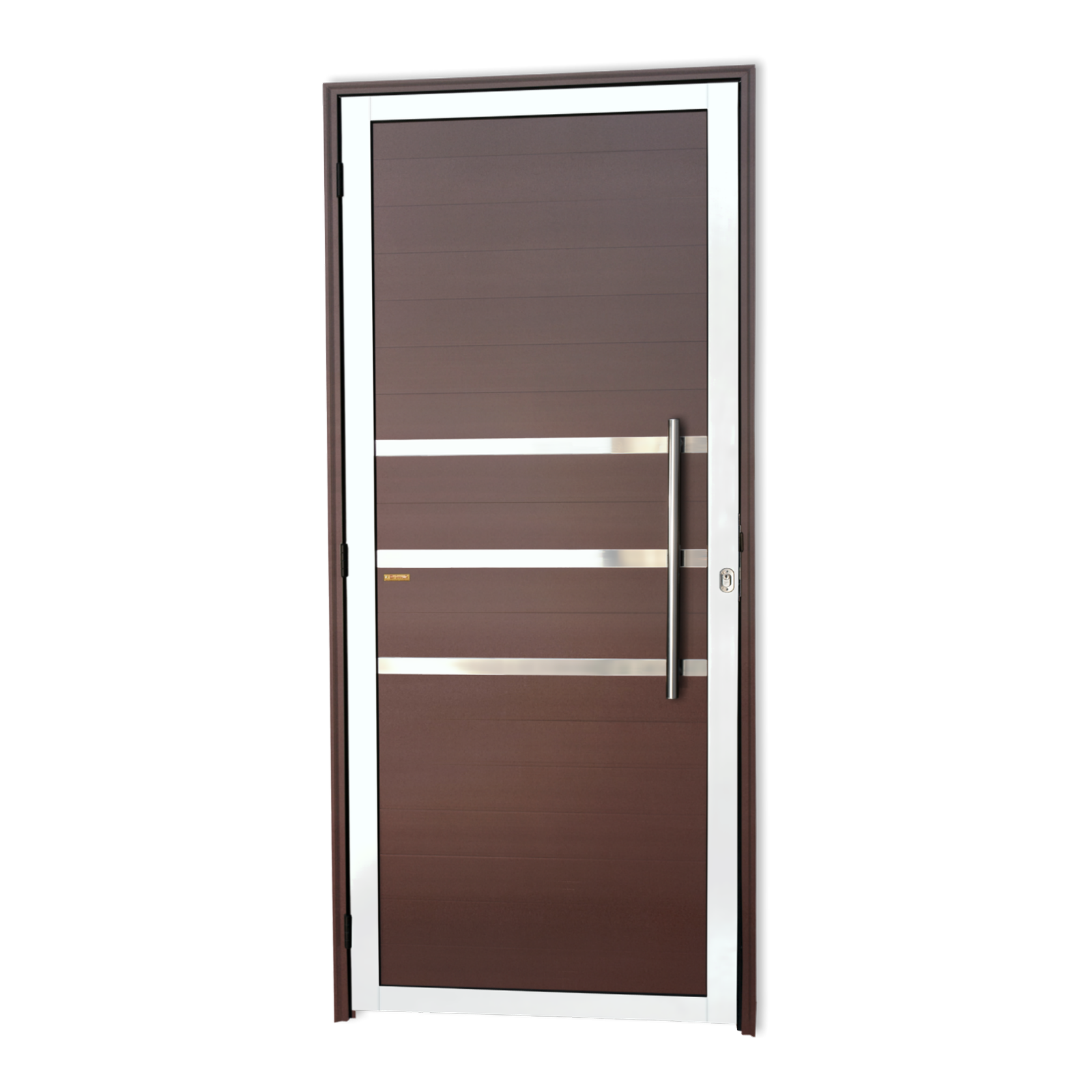 Porta de Alumínio Lambril c/Friso c/Puxador Linha Super-25 mix corten