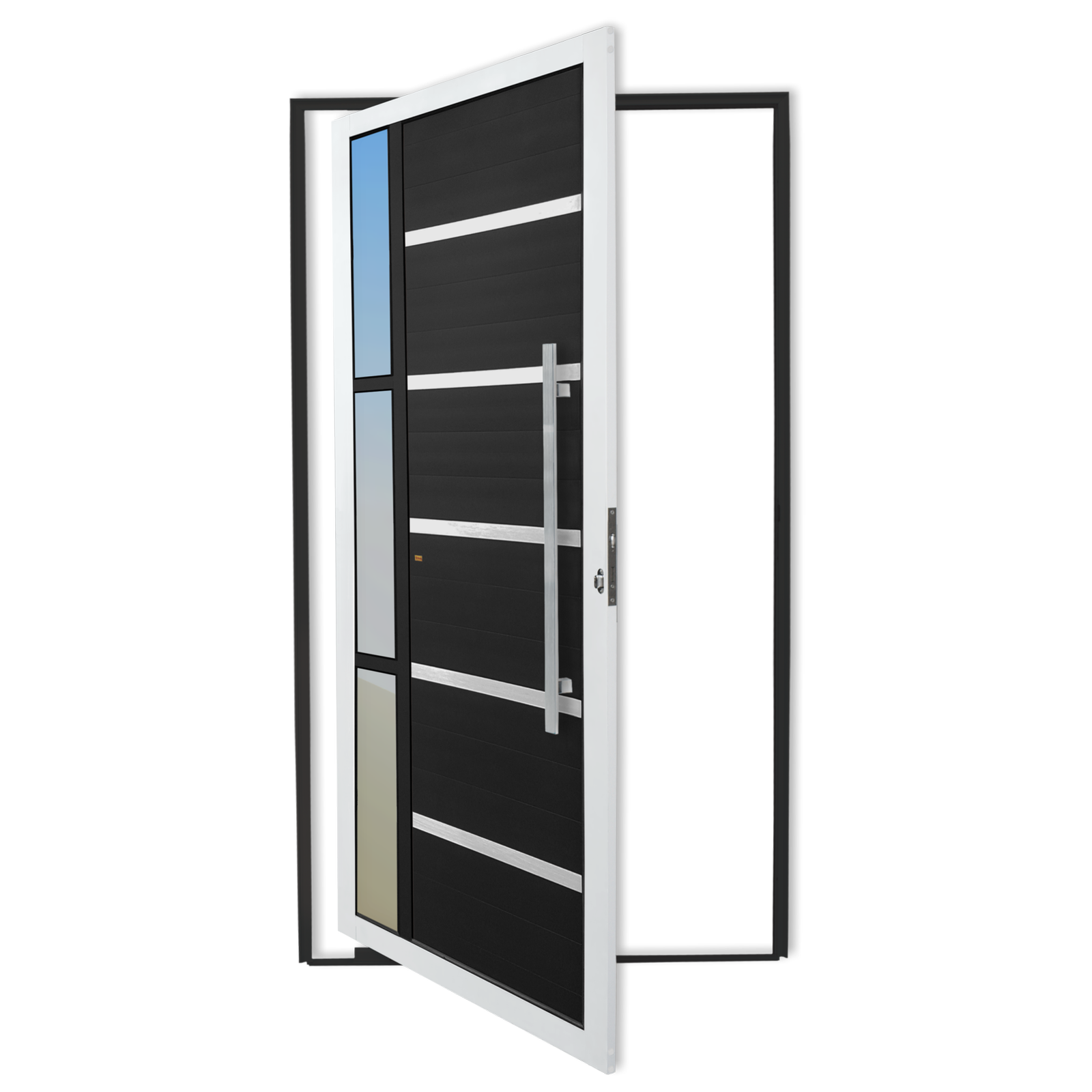 Porta Pivotante de Alumínio Miraggio c/Puxador Linha Super-25 mix preto