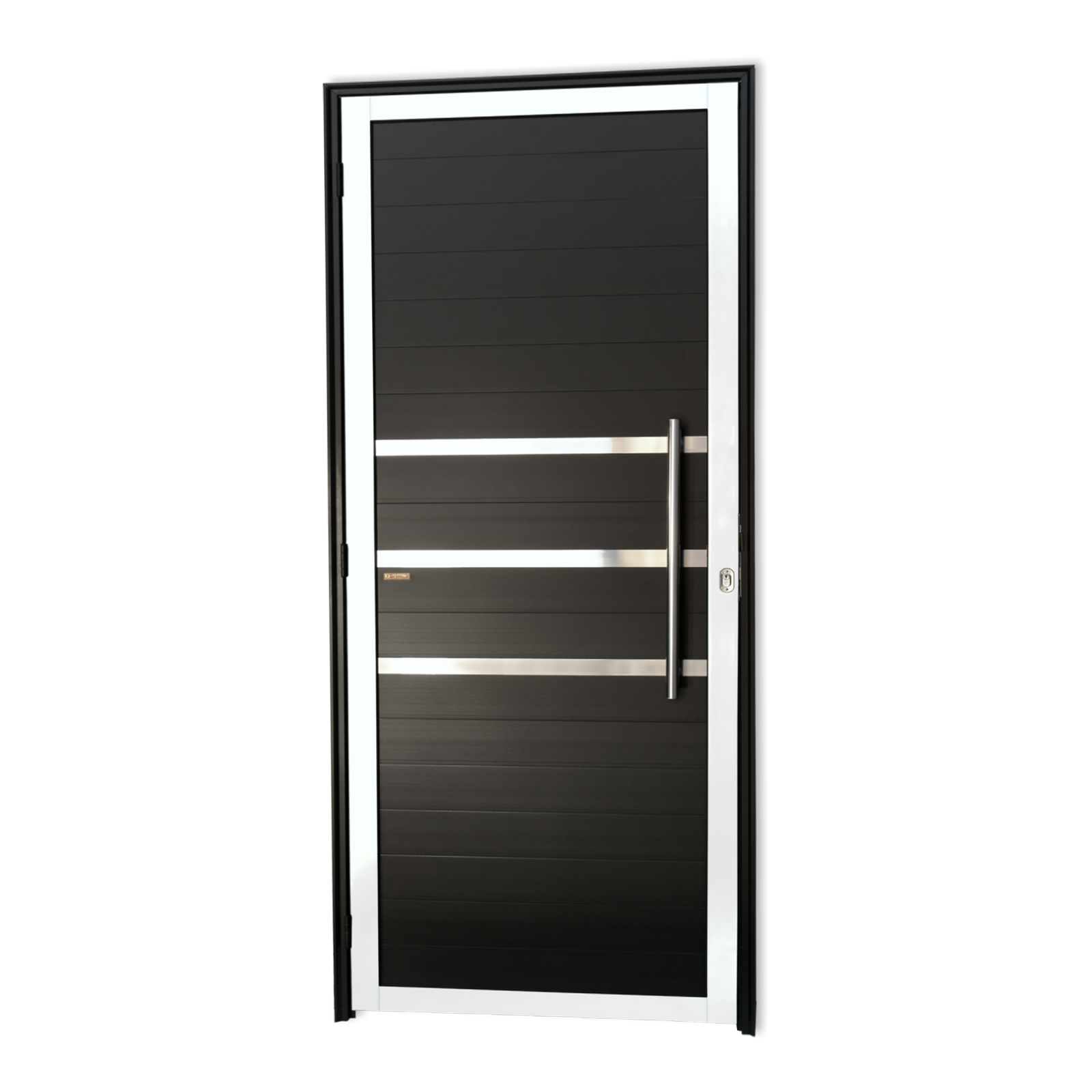 Porta de Alumínio Lambril c/Friso c/Puxador Linha Super-25 mix preto