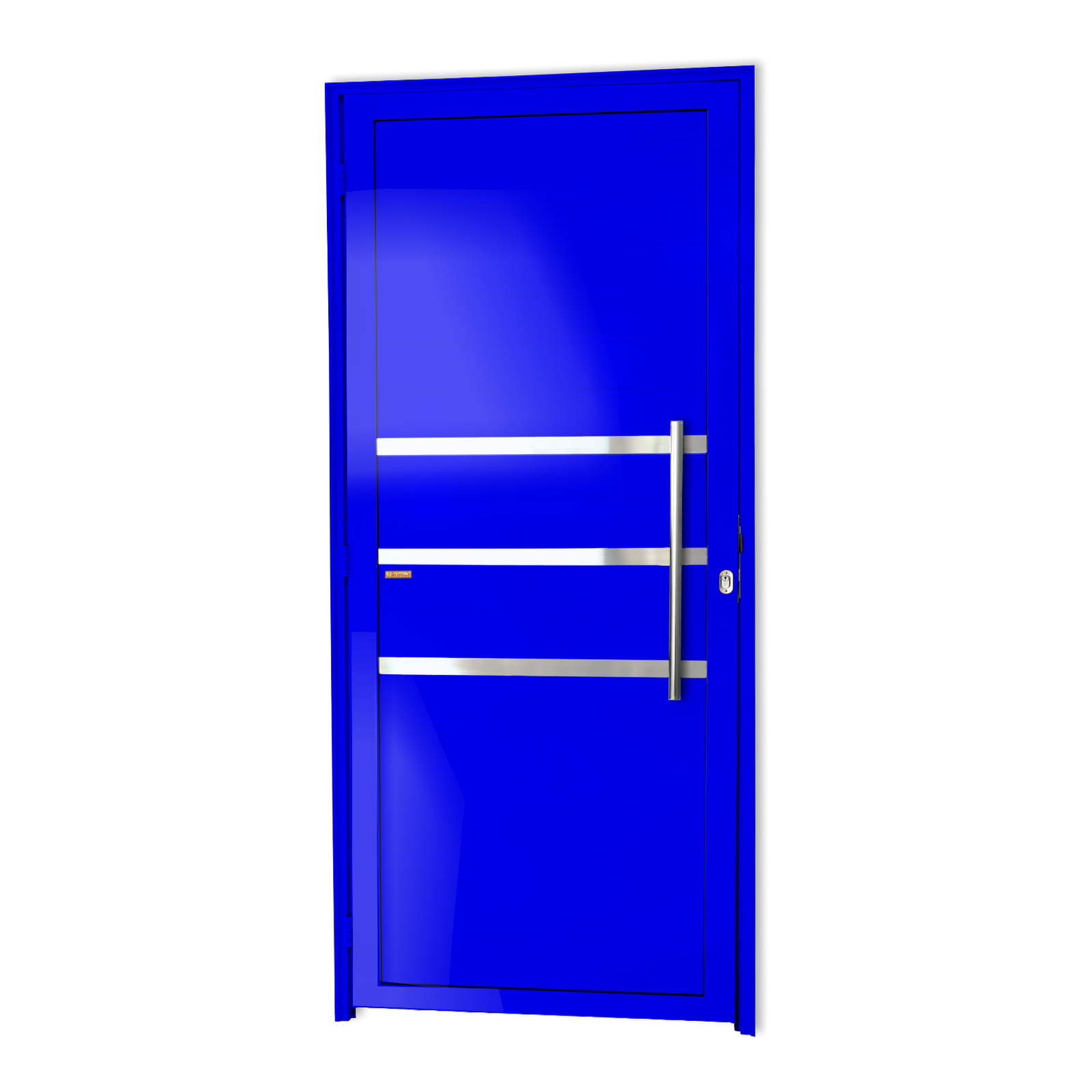 Porta de Alumínio Lambril c/Friso c/Puxador Linha Super-25 azul