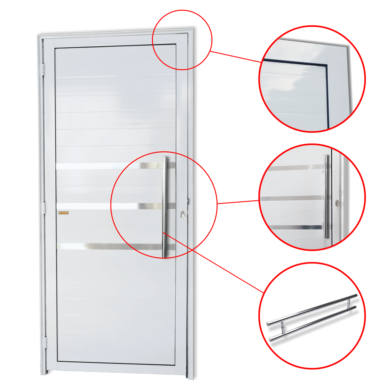 Porta de Alumínio Lambril c/Friso c/Puxador Linha Super-25 branco