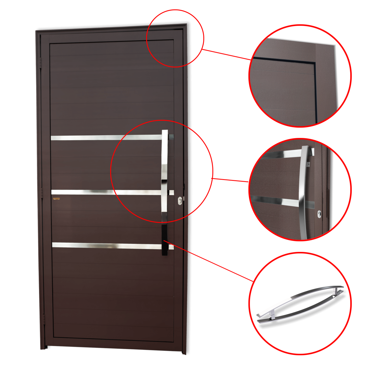 Porta de Alumínio Evolution c/Puxador Linha Super-25 corten