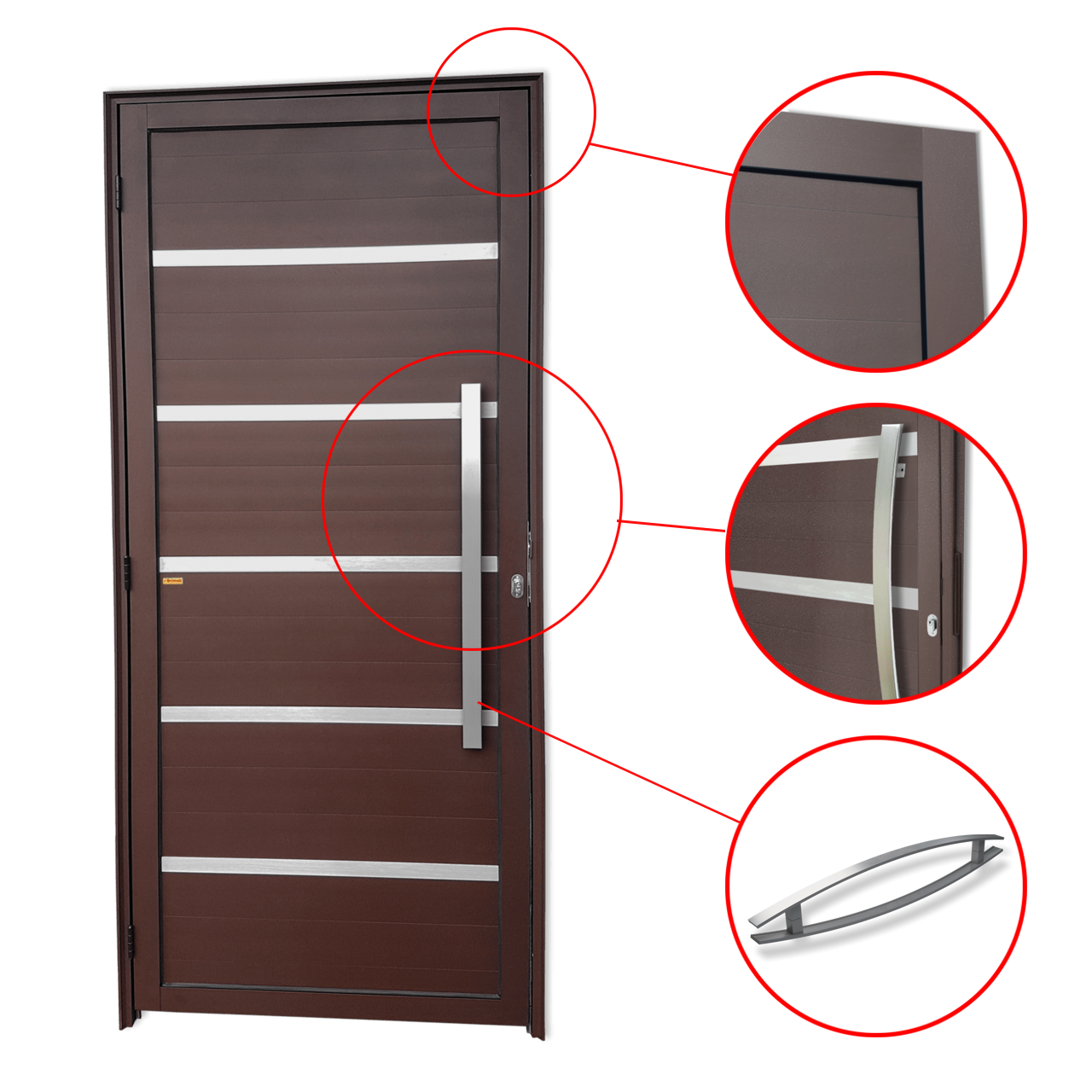 Porta de Alumínio Premium c/Puxador Linha Super-25 corten