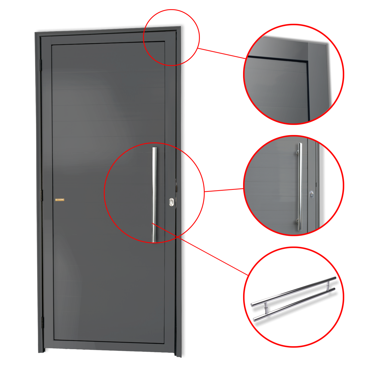 Porta de Alumínio Lambril c/Puxador Linha Super-25 cinza