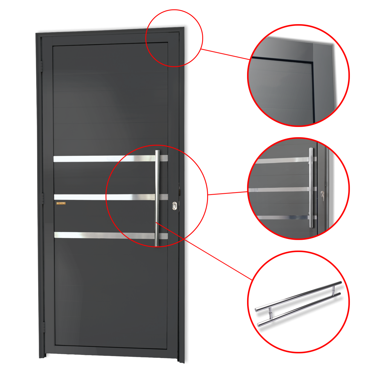 Porta de Alumínio Lambril c/Friso c/Puxador Linha Super-25 cinza
