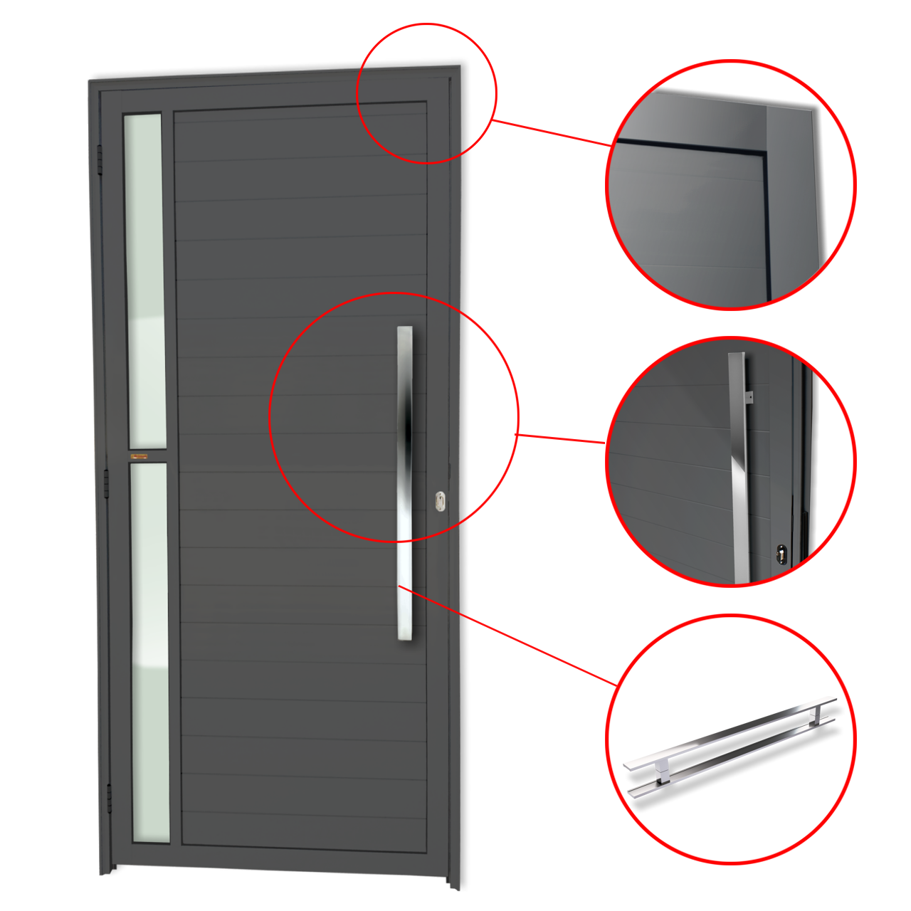 Porta de Alumínio Visione c/Puxador Linha Super-25 cinza
