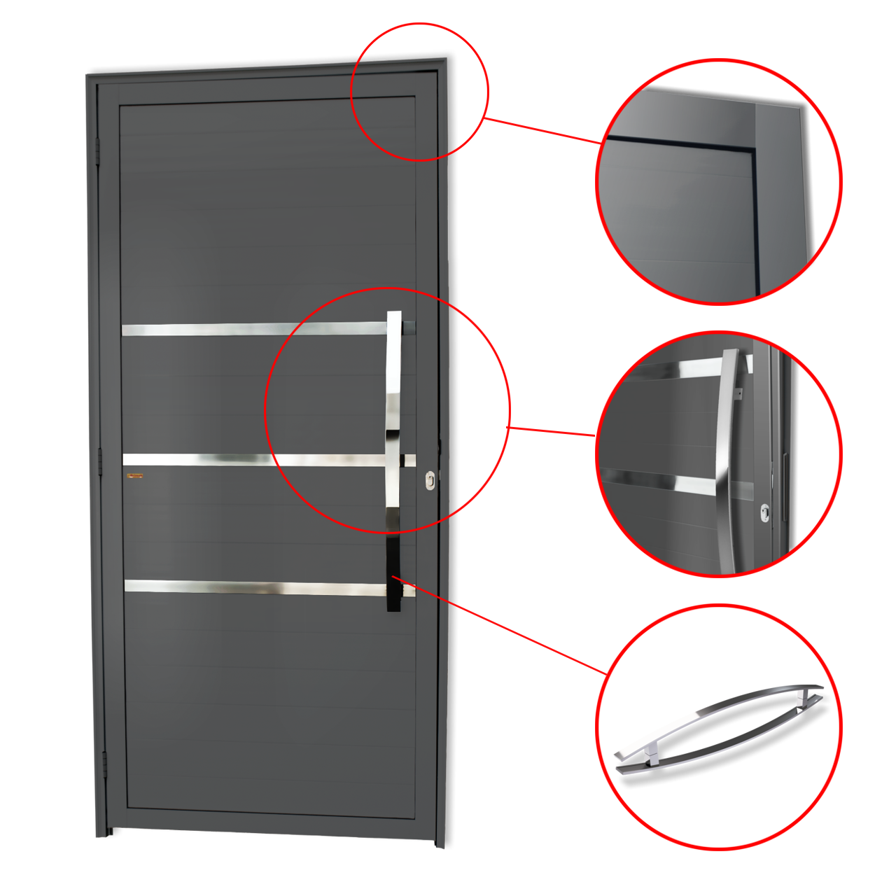 Porta de Alumínio Evolution c/Puxador Linha Super-25 cinza