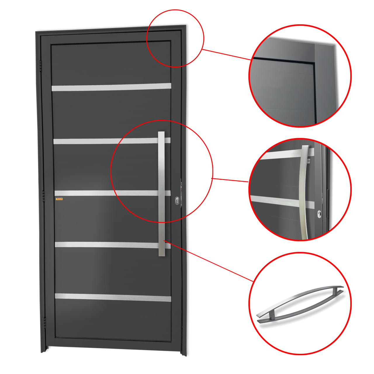 Porta de Alumínio Premium c/Puxador Linha Super-25 cinza