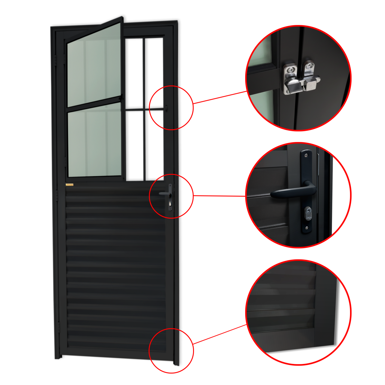 Porta de Alumínio Sala Linha L-25 preto