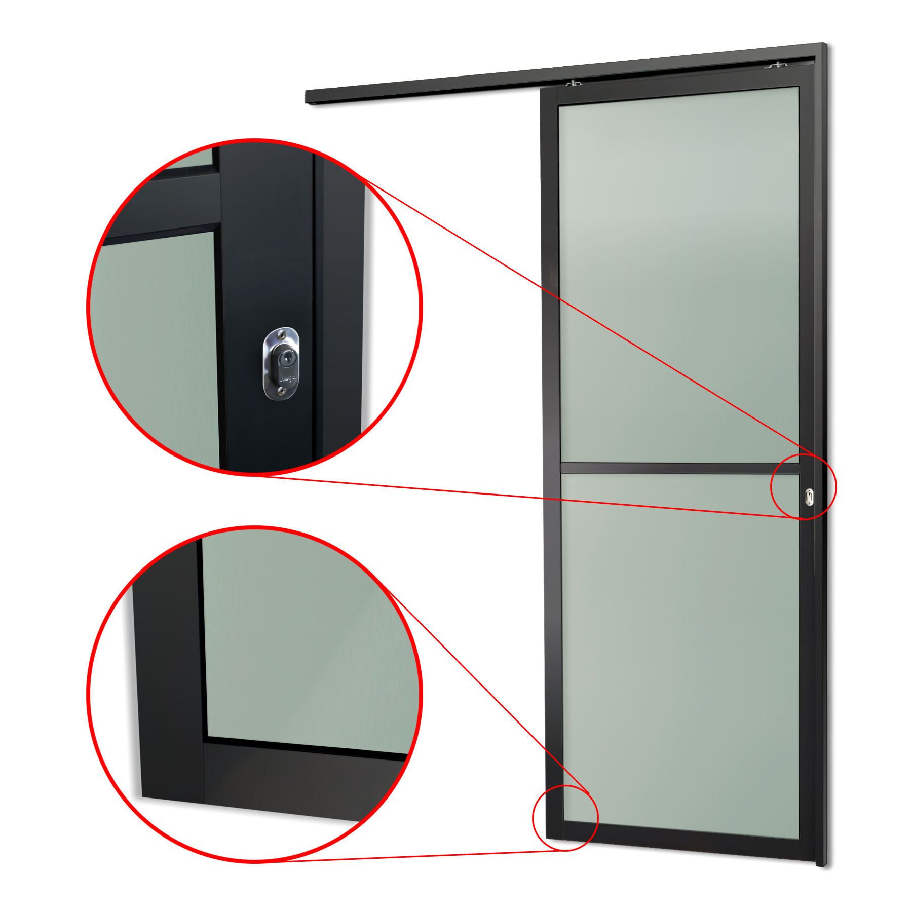 Porta de Alumínio Suspensa Vidrão Linha L-25 preto
