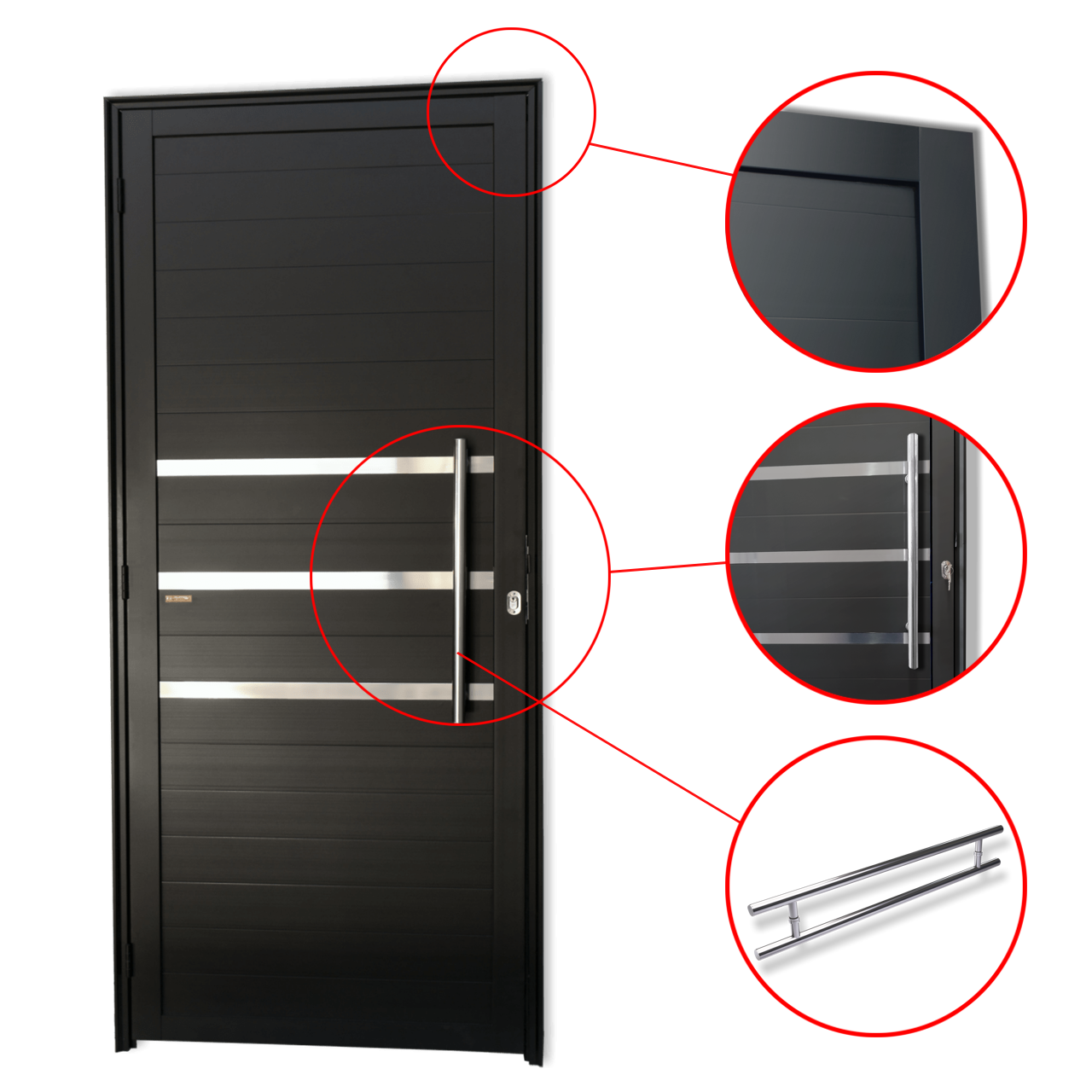 Porta de Alumínio Lambril c/Friso c/Puxador Linha Super-25 preto