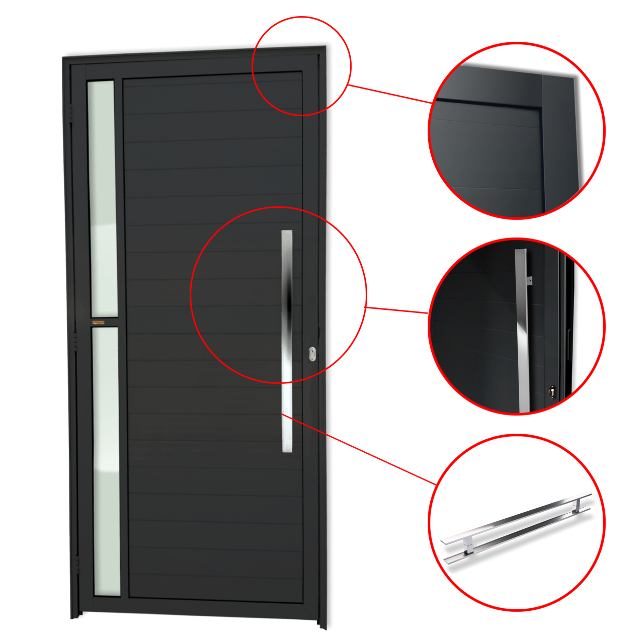 Porta de Alumínio Visione c/Puxador Linha Super-25 preto