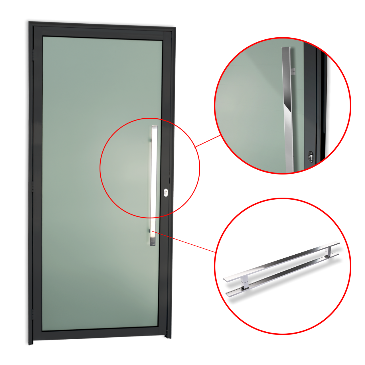 Porta de Alumínio Murano c/Puxador Linha Super-25 preto