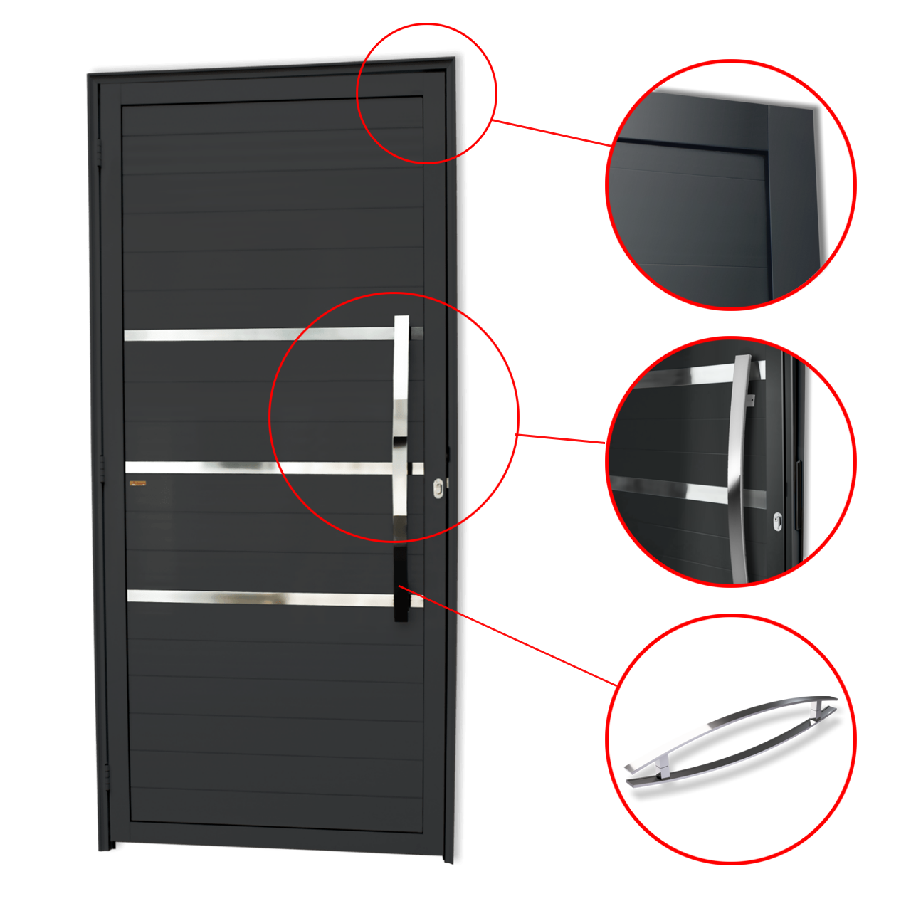 Porta de Alumínio Evolution c/Puxador Linha Super-25 preto