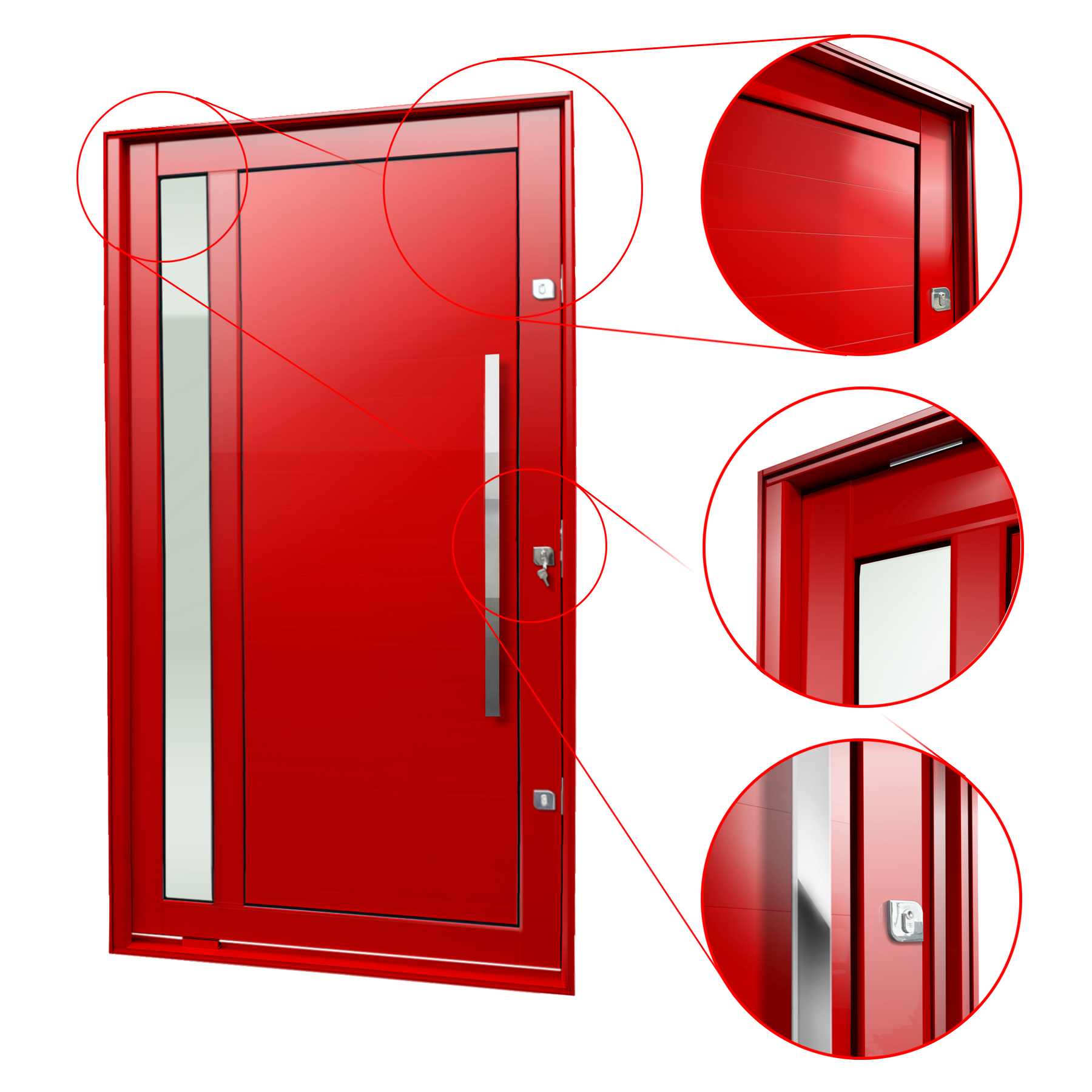 Porta Pivotante de Alumínio Visione c/Puxador Linha Elite vermelho