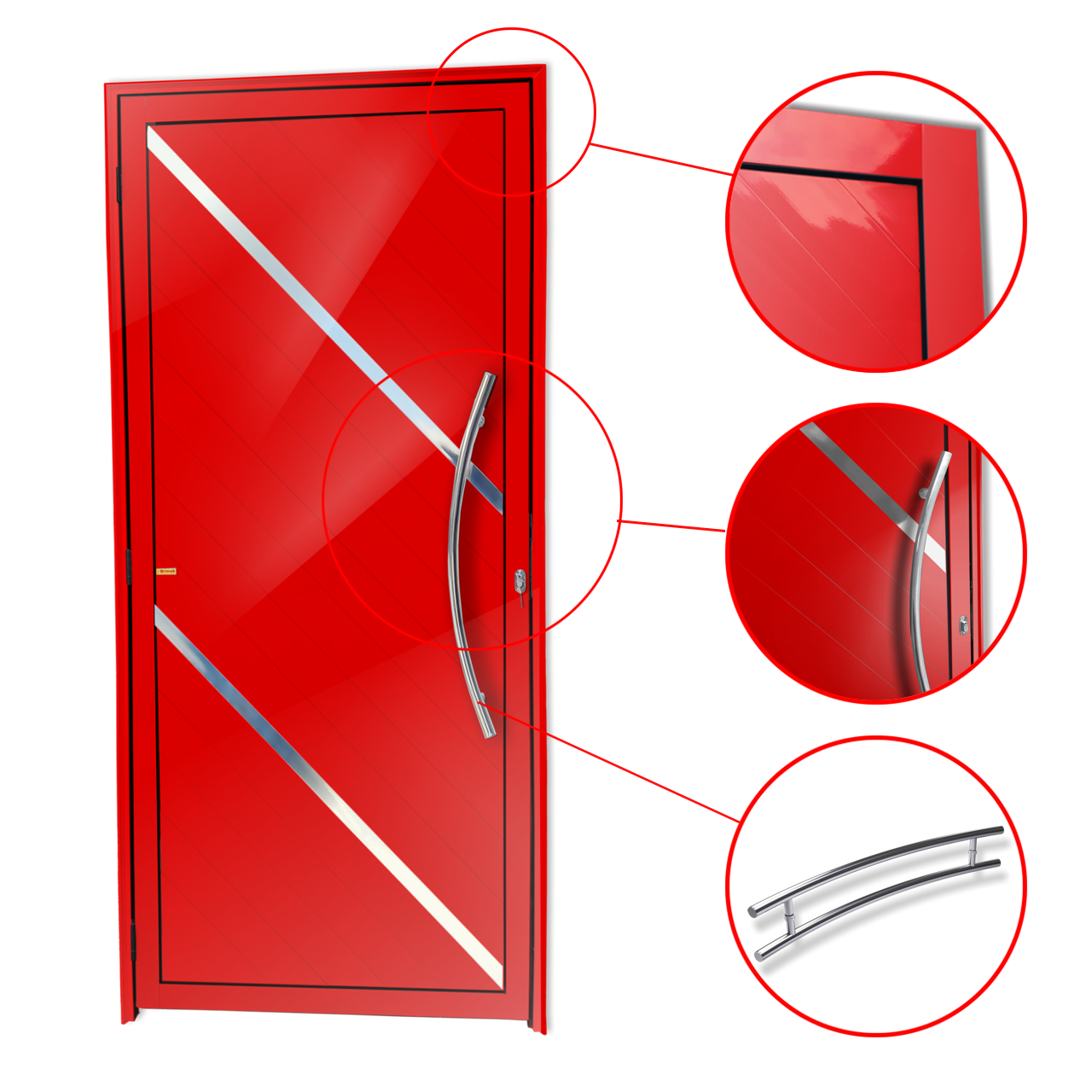 Porta de Alumínio Duna c/Puxador Linha Super-25 vermelho