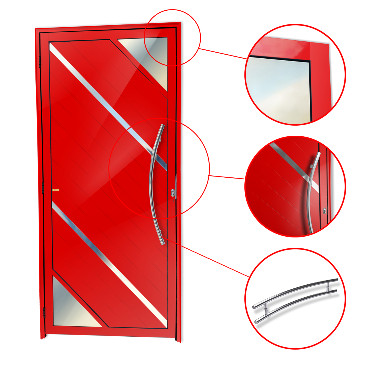 Porta de Alumínio Oasis c/Puxador Linha Super-25 vermelho