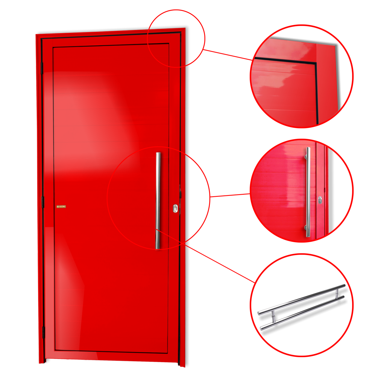 Porta de Alumínio Lambril c/Puxador Linha Super-25 vermelho