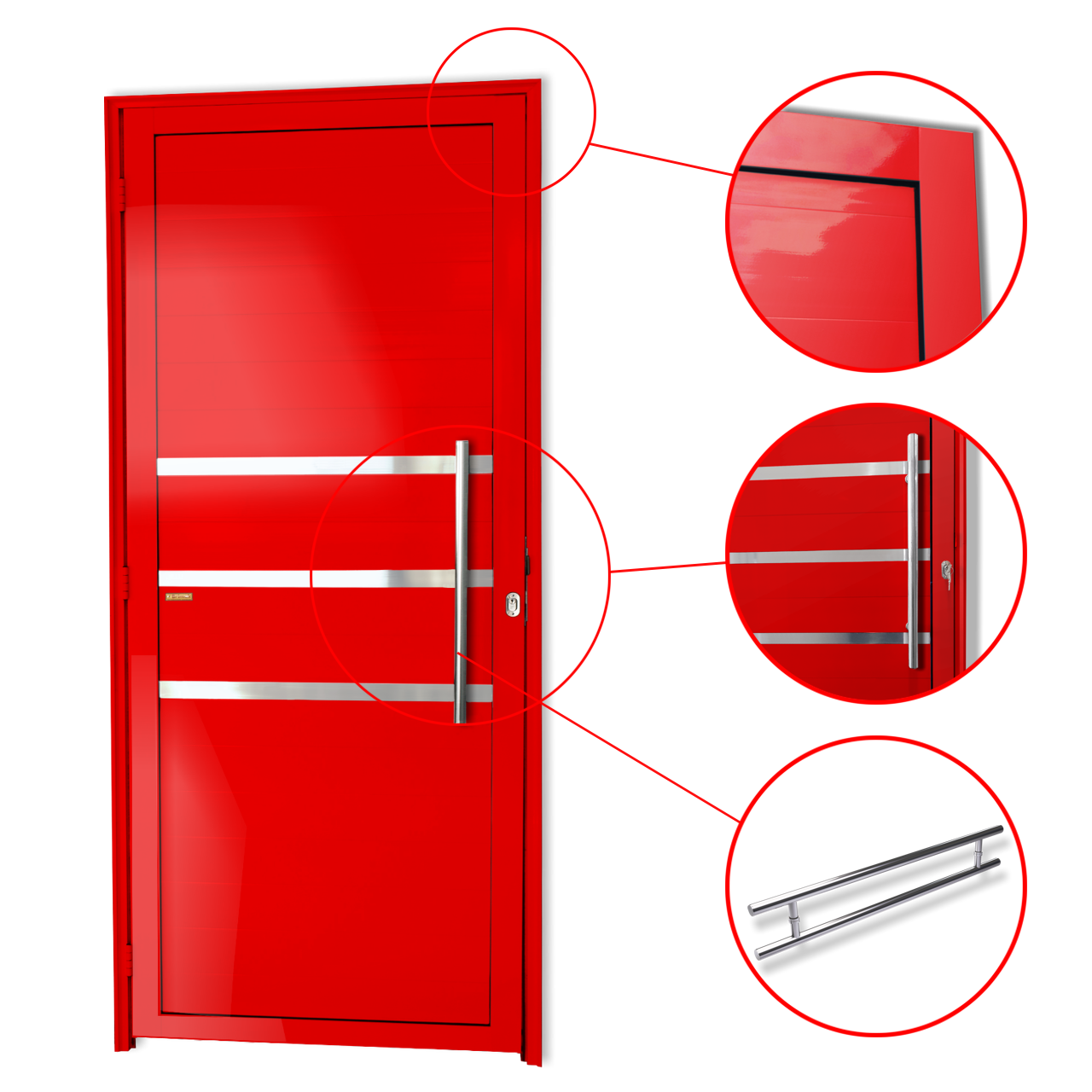 Porta de Alumínio Lambril c/Friso c/Puxador Linha Super-25 vermelho