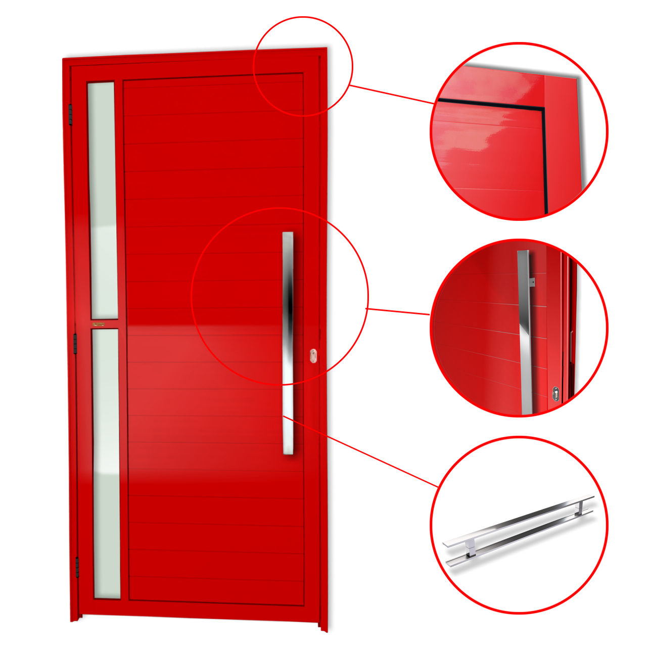 Porta de Alumínio Visione c/Puxador Linha Super-25 vermelho