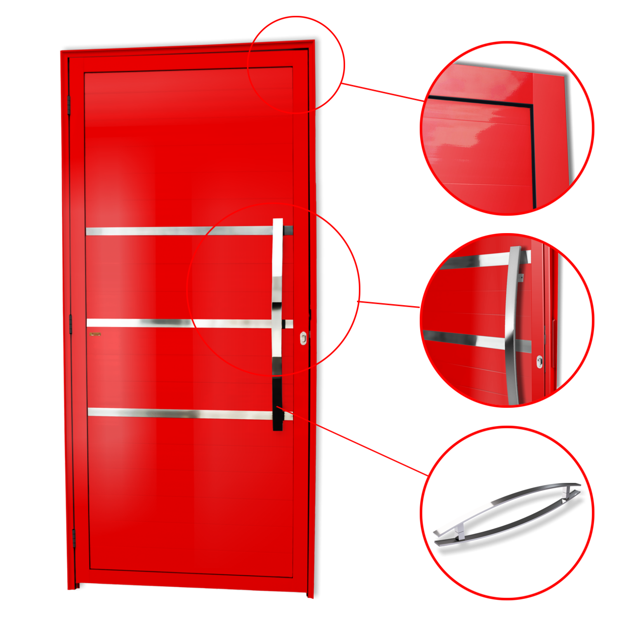 Porta de Alumínio Evolution c/Puxador Linha Super-25 vermelho