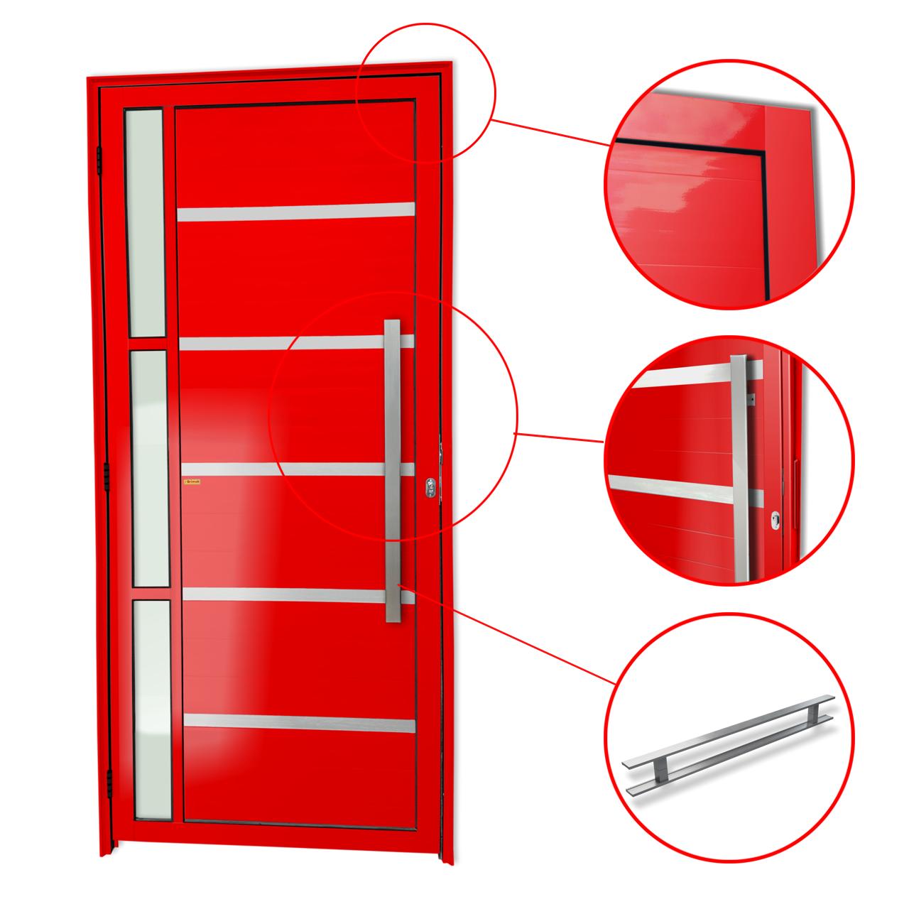 Porta de Alumínio Miraggio c/Puxador Linha Super-25 vermelho