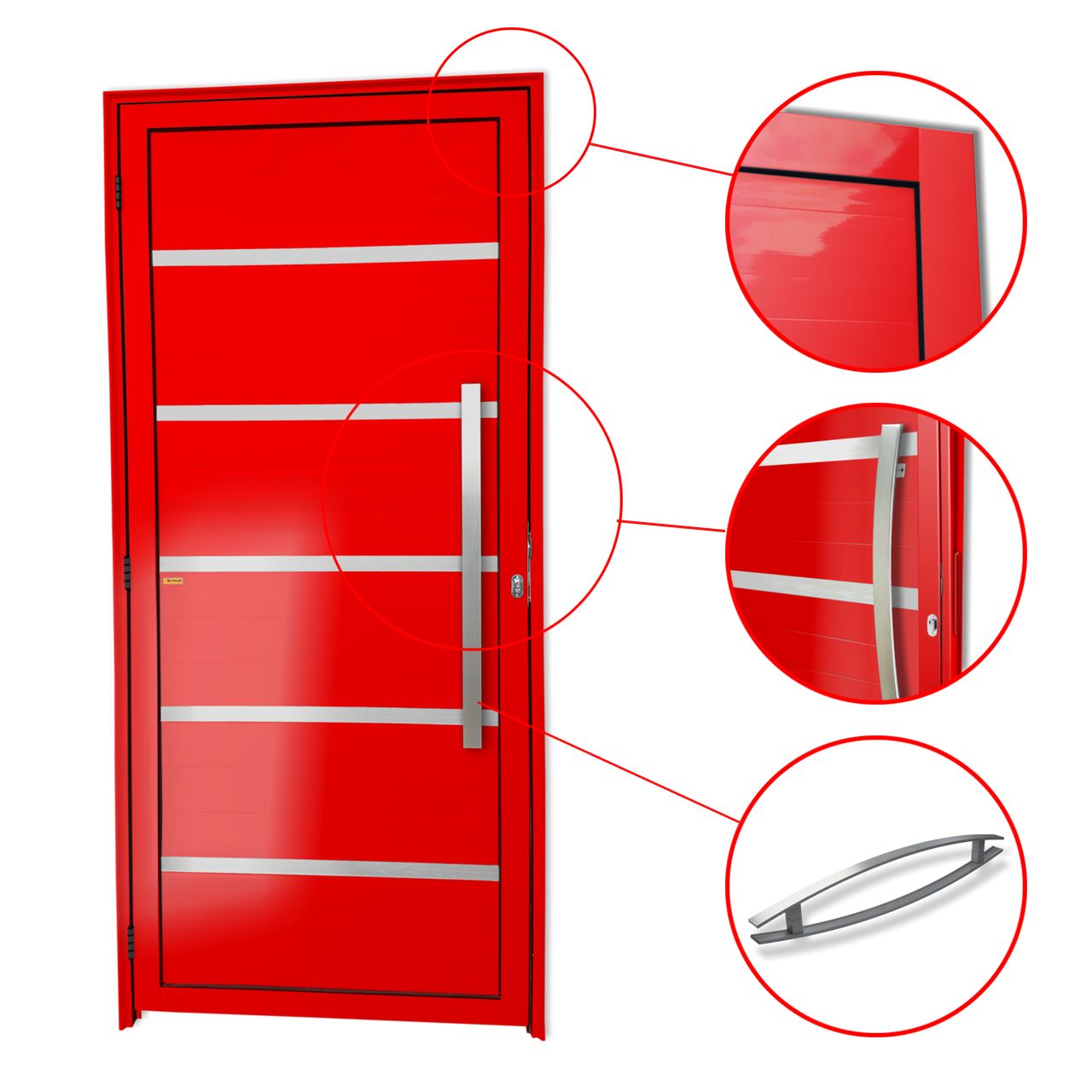 Porta de Alumínio Premium c/Puxador Linha Super-25 vermelho
