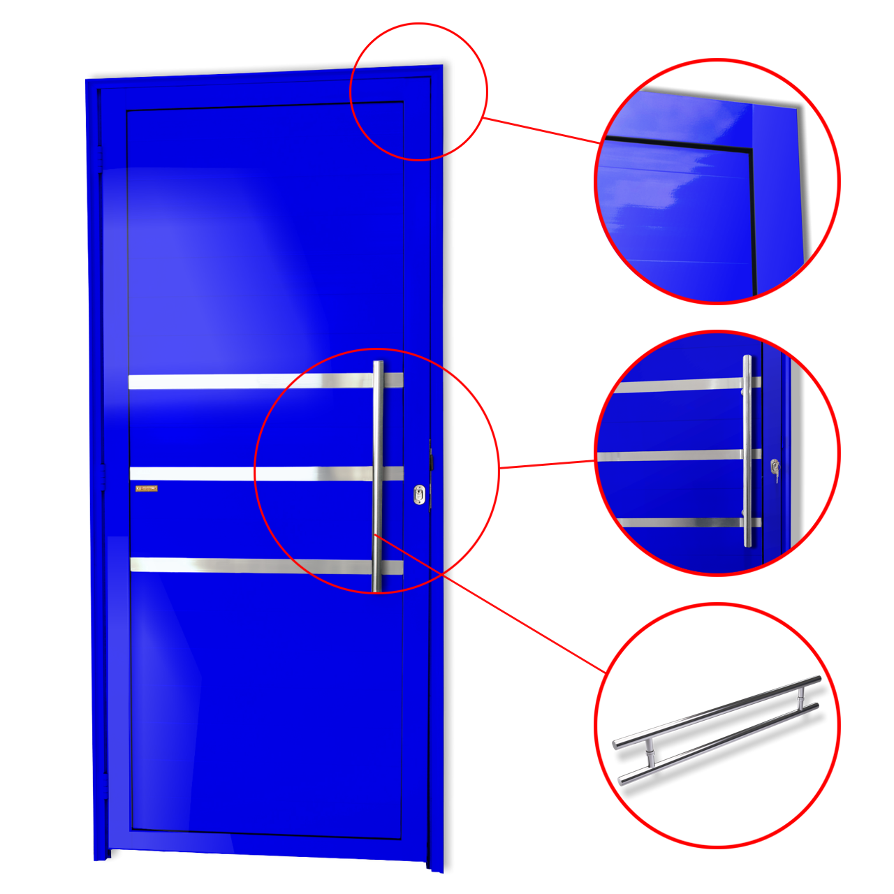 Porta de Alumínio Lambril c/Friso c/Puxador Linha Super-25 azul