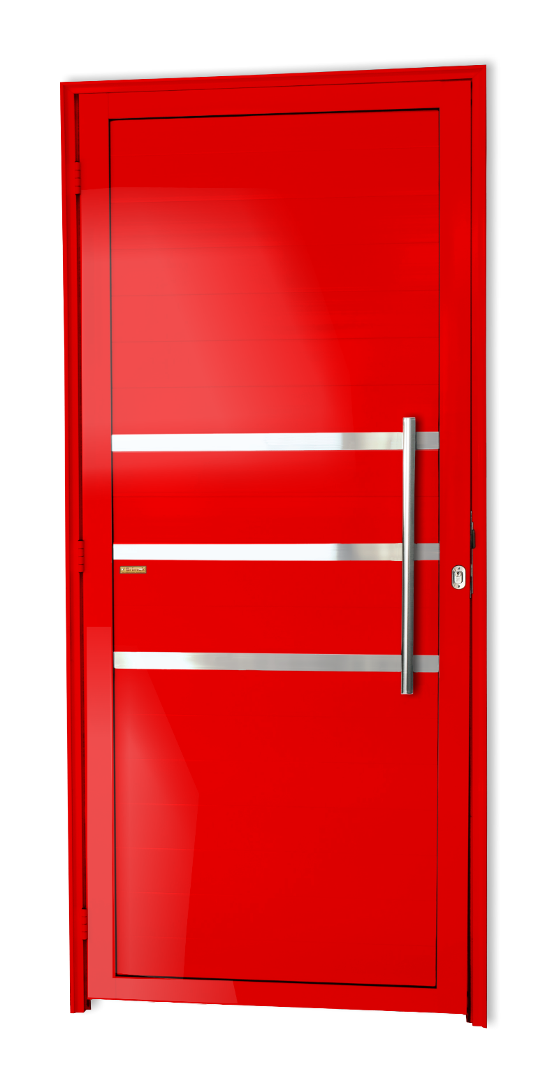 Porta de Alumínio Lambril c/Friso c/Puxador Linha Super-25 Vermelho