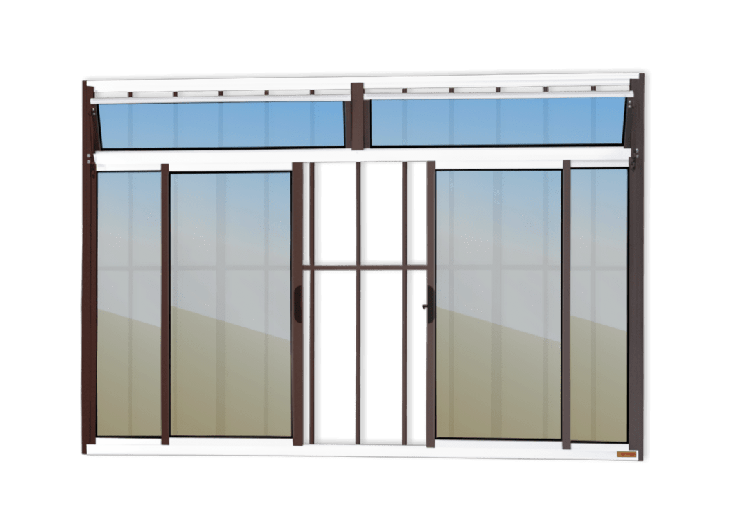 Janela de alumínio 4 Folhas c/basc c/grade Mix Corten