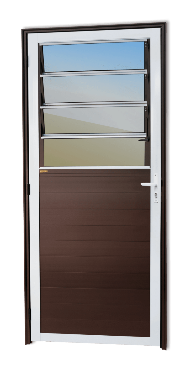 Porta de Alumínio Lambril c/basculante Linha Super-25 Mix Corten