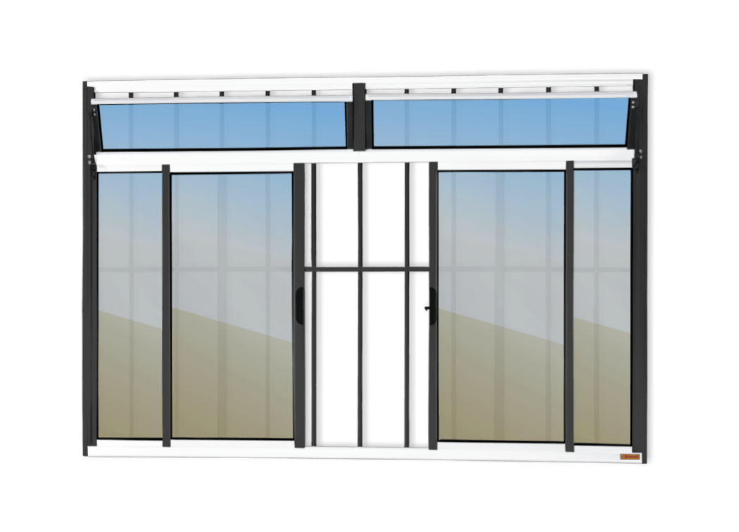 Janela de alumínio 4 Folhas c/basc c/grade Mix Preto