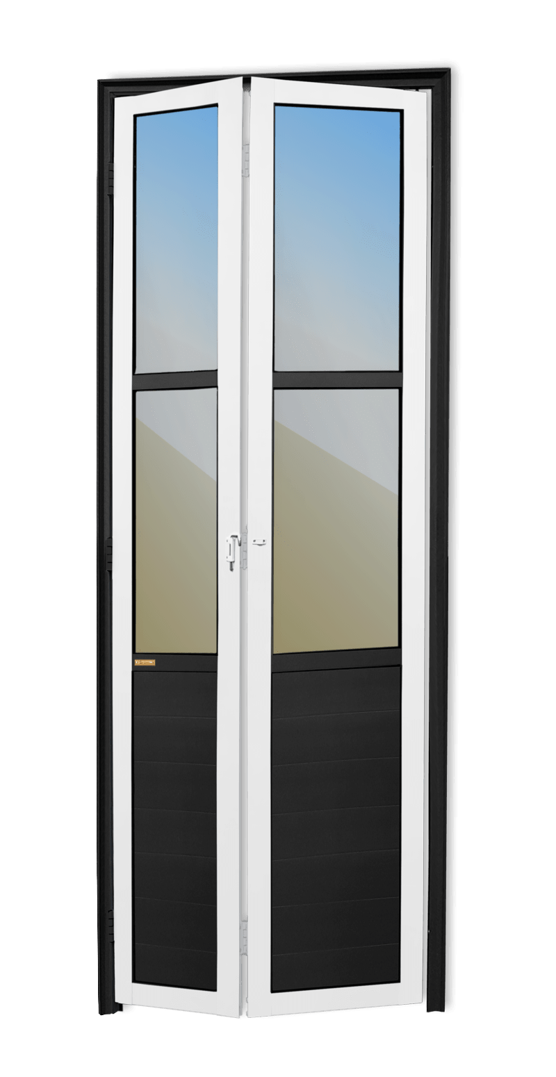 Porta de Alumínio Camarão com vidros Linha L-25 Mix Preto