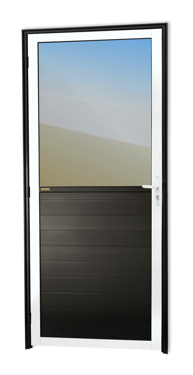Porta de Alumínio Meia Lambril meia Vidrão Linha Super-25 Mix Preto