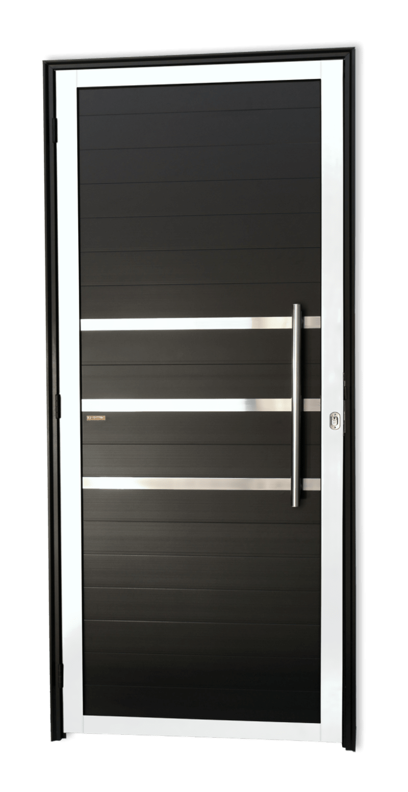 Porta de Alumínio Lambril c/Friso c/Puxador Linha Super-25 Mix Preto