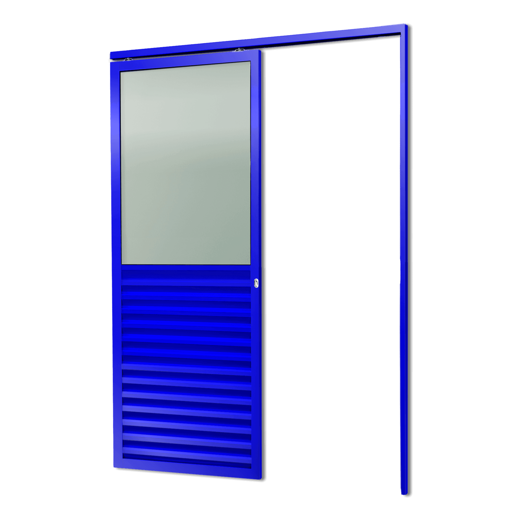 Porta de Alumínio Suspensa Meia Veneziana Linha L-25 Azul