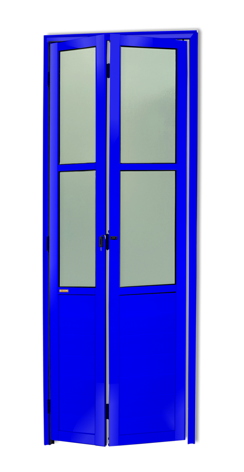 Porta de Alumínio Camarão com vidros Linha L-25 Azul