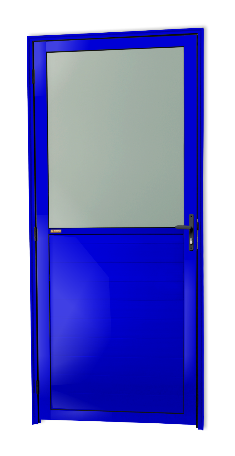 Porta de Alumínio Meia Lambril meia Vidrão Linha Super-25 Azul