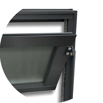 detalhe canto superior com a bascula aberta Preto